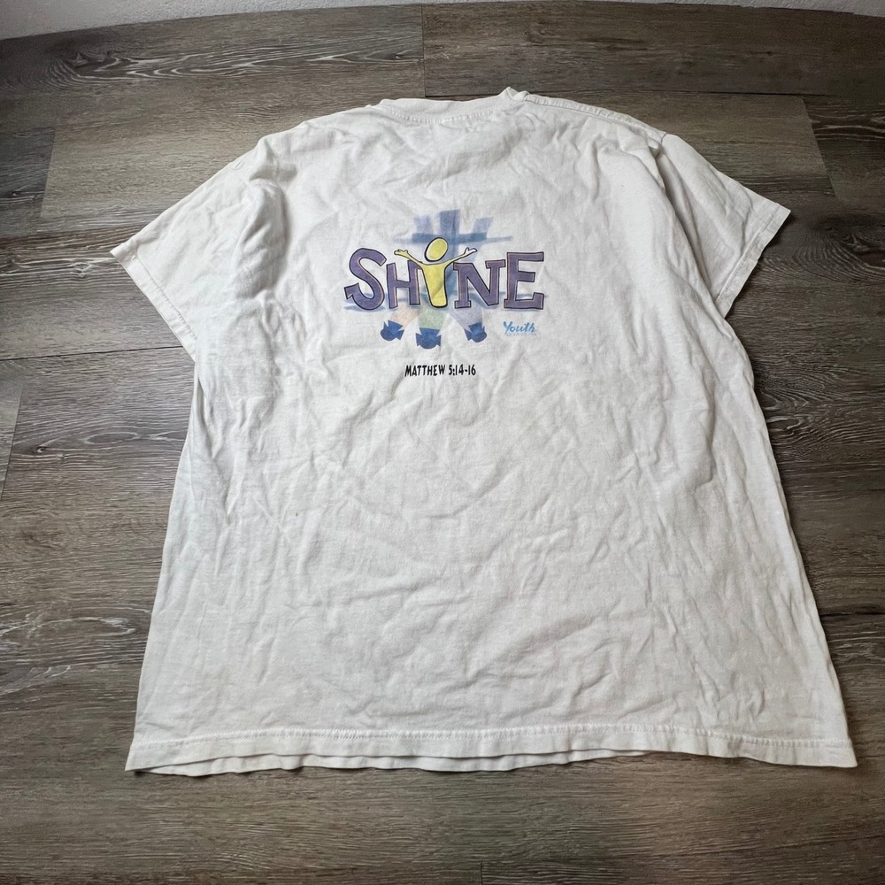 Vintage Christian religion T-Shirt Mens XL White Shine Matthew 5:14-16 Graphic - Picture 2 of 8